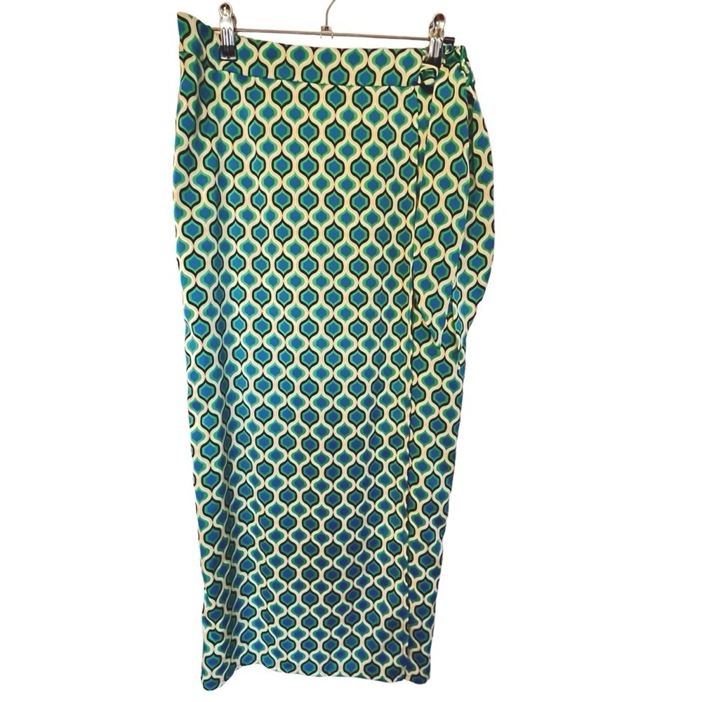 Joie Midi Maxi Wrap Skirt Size Small Geometric Pattern Blue Green Vibrant Vacay